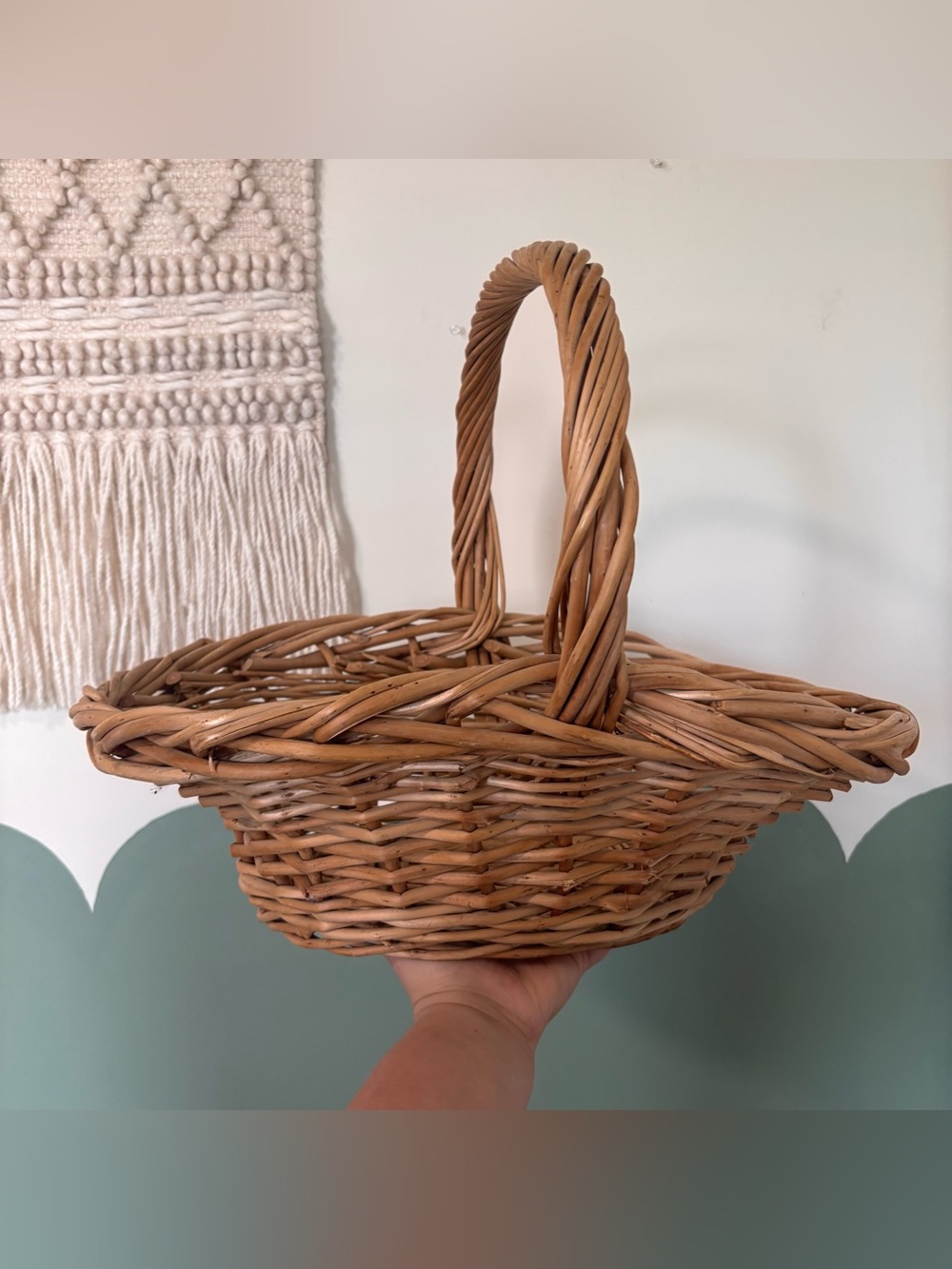 Vintage Woven Basket with Twisted Handle - Brown